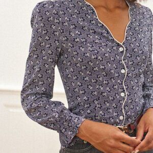 Rouje Navy Tildo Blue Japanese print top wavy opening 36